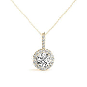 14K Yellow Gold Round Diamond Halo Pendant
