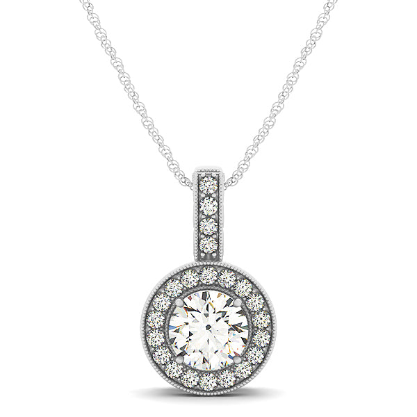18K White Gold 3/8 ct tw Halo Diamond Pendant