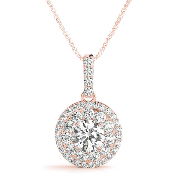 18K Rose Gold 1 7/8 ct tw Halo Diamond Pendant