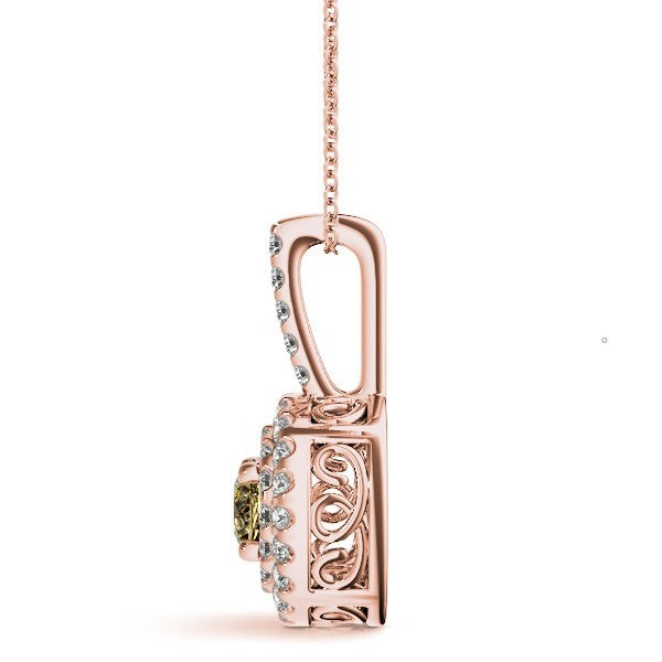 18K Rose Gold 1 1/3 ct tw Halo Diamond Pendant