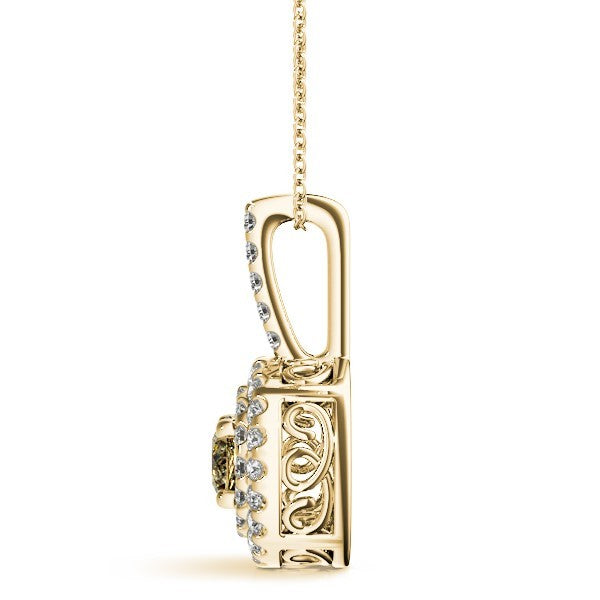 14K Yellow Gold 1 1/3 ct tw Halo Diamond Pendant