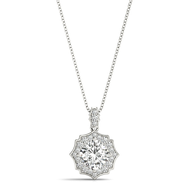 14K White Gold 5/8 ct tw Halo Diamond Pendant