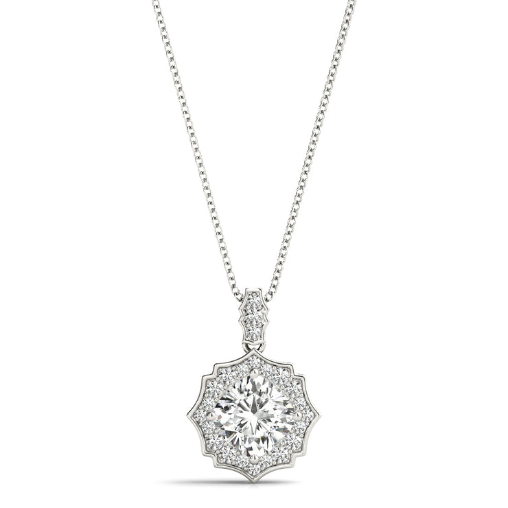 14K White Gold 5/8 ct tw Halo Diamond Pendant