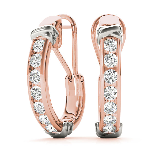 18K Rose Gold 1/2 ct tw J-Hoops Diamond Earring