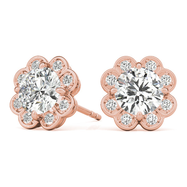 14K Rose Gold 1/2 ct tw Halo Diamond Earring