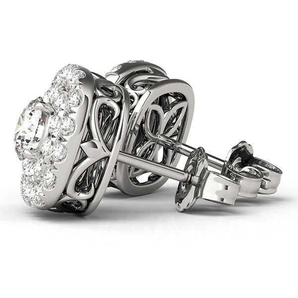 18K Rose Gold 3/4 ct tw Halo Diamond Earring