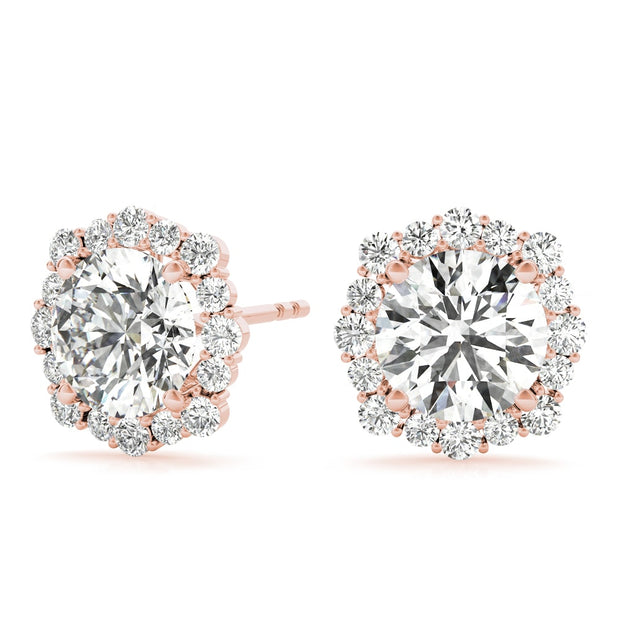 14K Rose Gold 1 1/5 ct tw Halo Diamond Earring