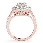 14K Rose Gold Diamond Halo Engagement Ring 2 ctw