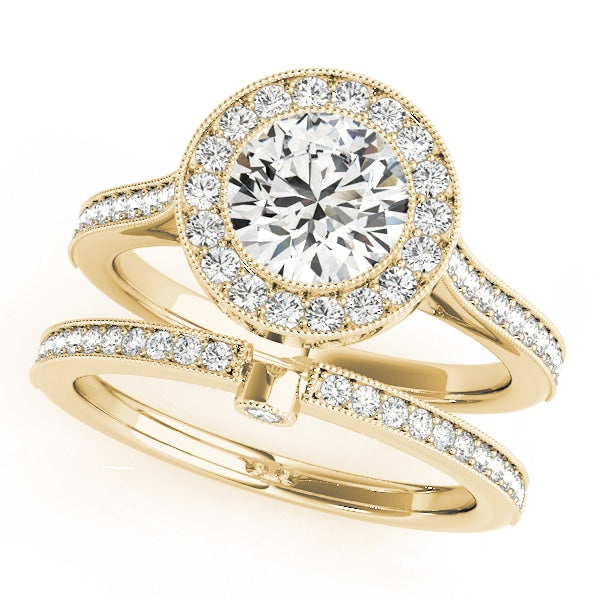 14K Yellow Gold 1 1/3 ct tw Halo Diamond Engagement Ring