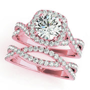 18K Rose Gold 1 1/2 ct tw Halo Diamond Engagement Ring