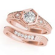14K Rose Gold Round Diamond Vintage Engagement Ring