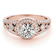 14K Rose Gold Diamond Halo Engagement Ring 1 ctw