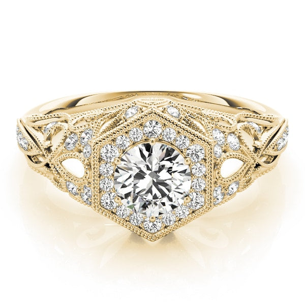 18K Yellow Gold 1 1/3 ct tw Halo Diamond Engagement Ring