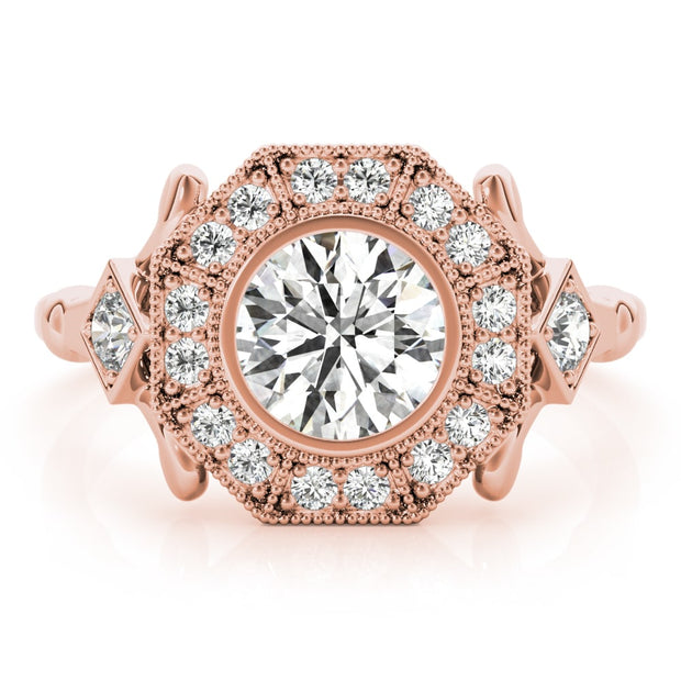 14K Rose Gold 1 1/3 ct tw Halo Diamond Engagement Ring