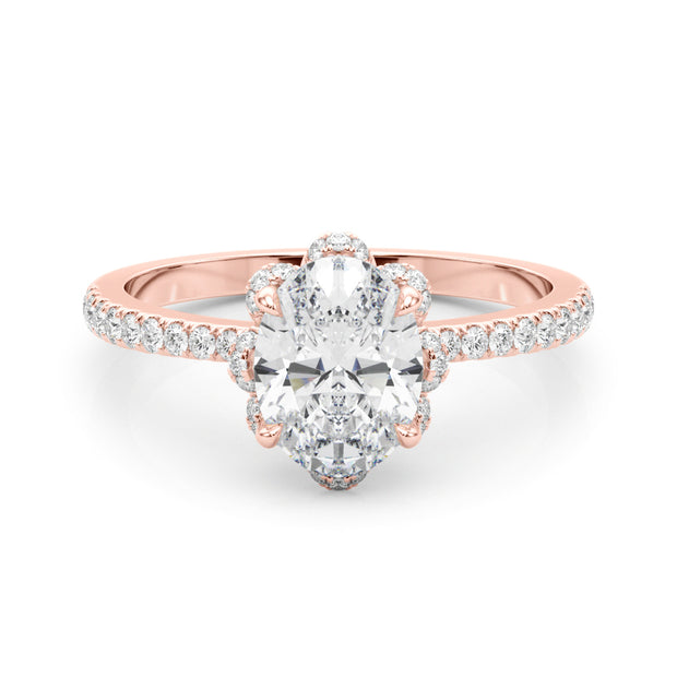 14K Rose Gold Oval Diamond Halo Engagement Ring