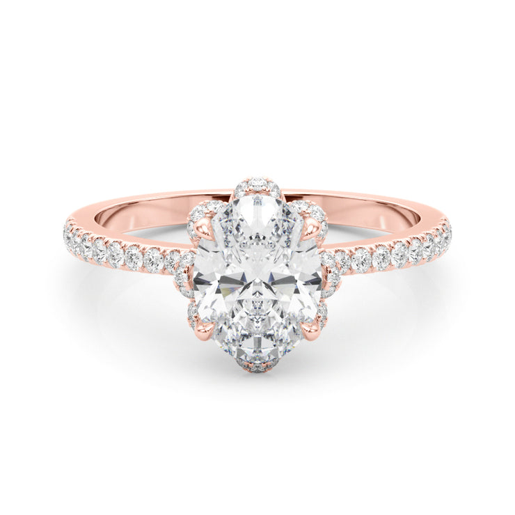 14K Rose Gold Oval Diamond Halo Engagement Ring