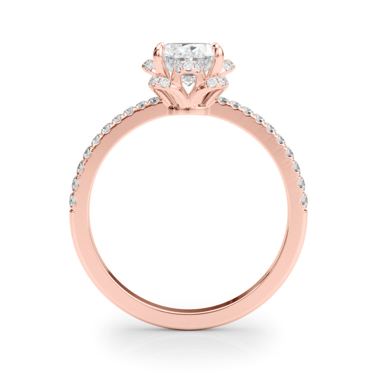14K Rose Gold Oval Diamond Halo Engagement Ring