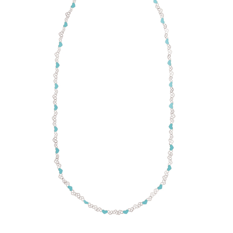 Silver Enamel Hearts Chain Necklace