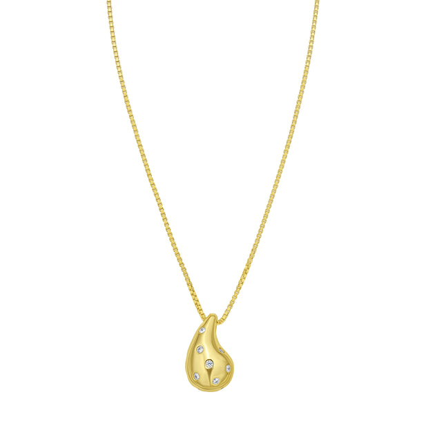 Silver Plated Puffed Raindrop Necklace with CZ