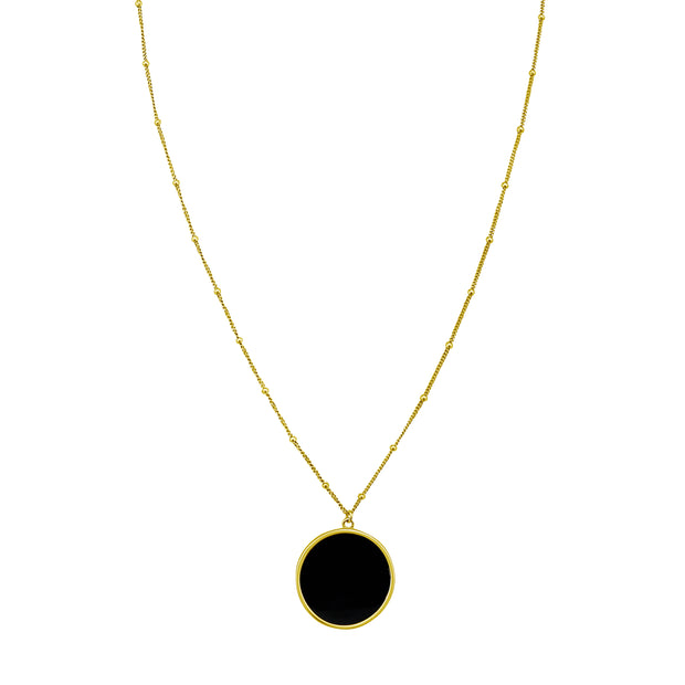 14K Onyx Inlay Circle Necklace