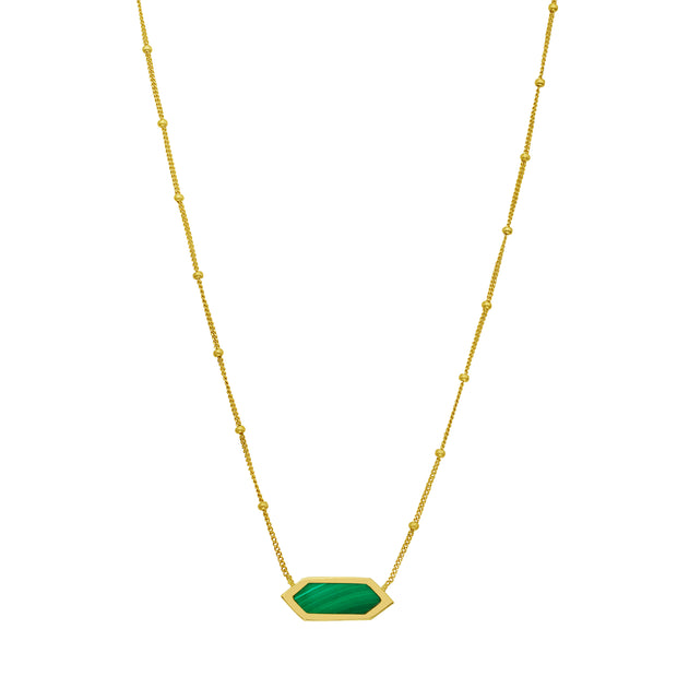 14K Hexagon Malachite Necklace