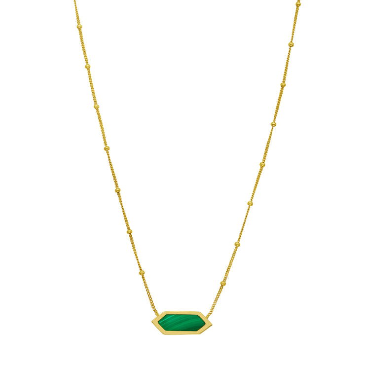 14K Hexagon Malachite Necklace