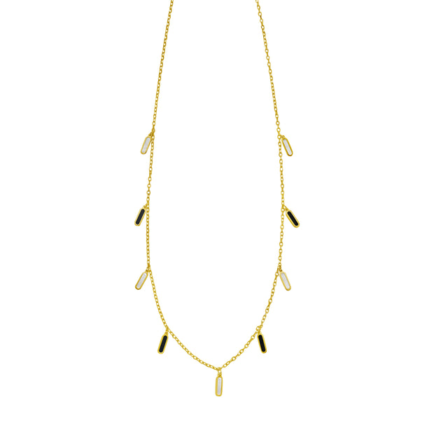14K Onyx & MOP Inlay Station Necklace