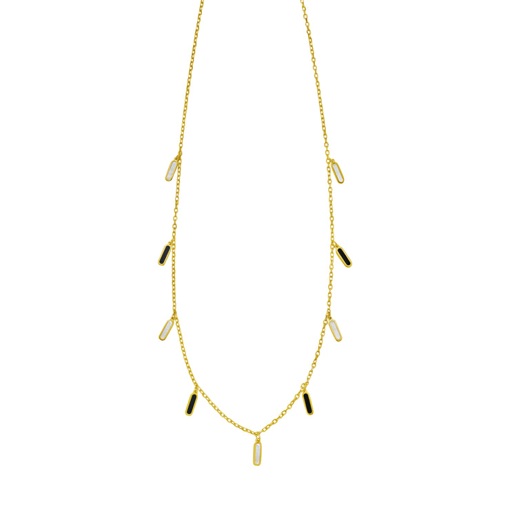 14K Onyx & MOP Inlay Station Necklace
