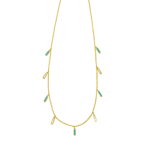 14K Turquoise & MOP Inlay Station Necklace