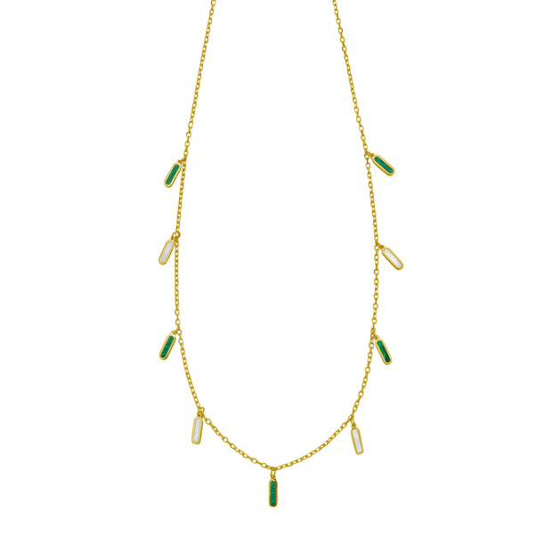 14K Malachite & MOP Inlay Station Necklace