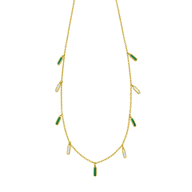 14K Malachite & MOP Inlay Station Necklace