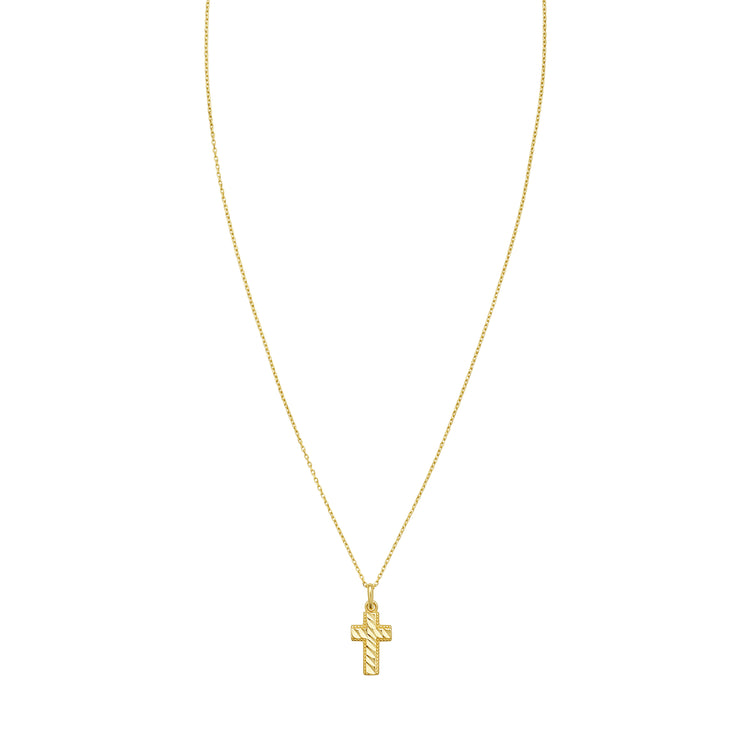 14K Diamond-Cut Cross Necklace