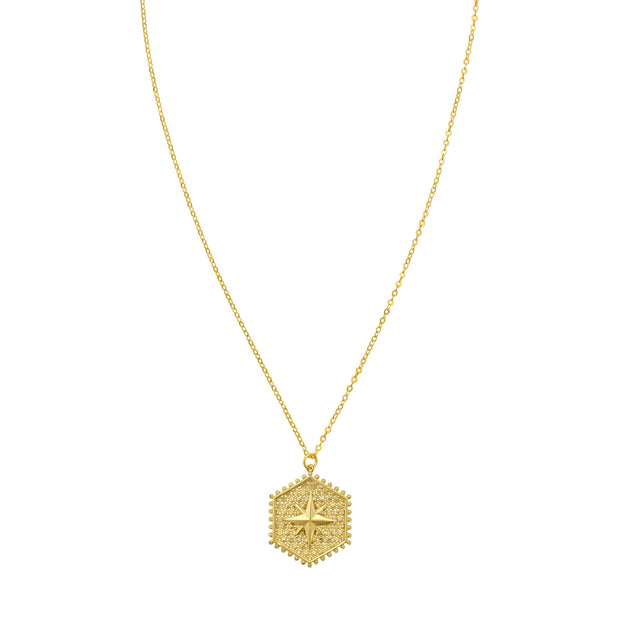14K North Star Hexagon Necklace