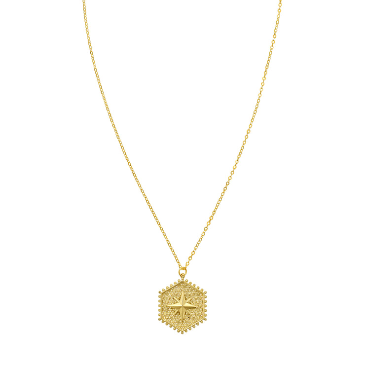 14K North Star Hexagon Necklace
