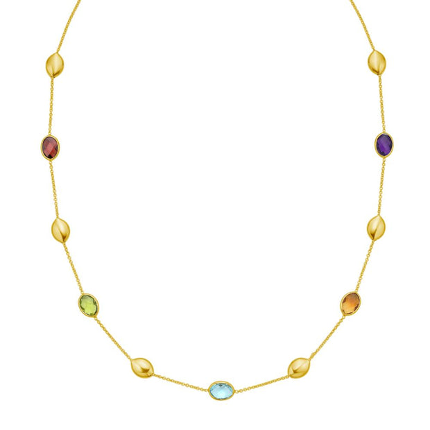 14K Oval Gem & Bead Necklace