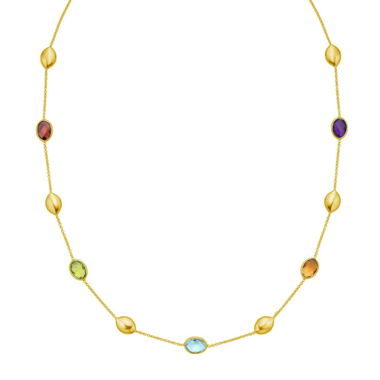 14K Oval Gem & Bead Necklace
