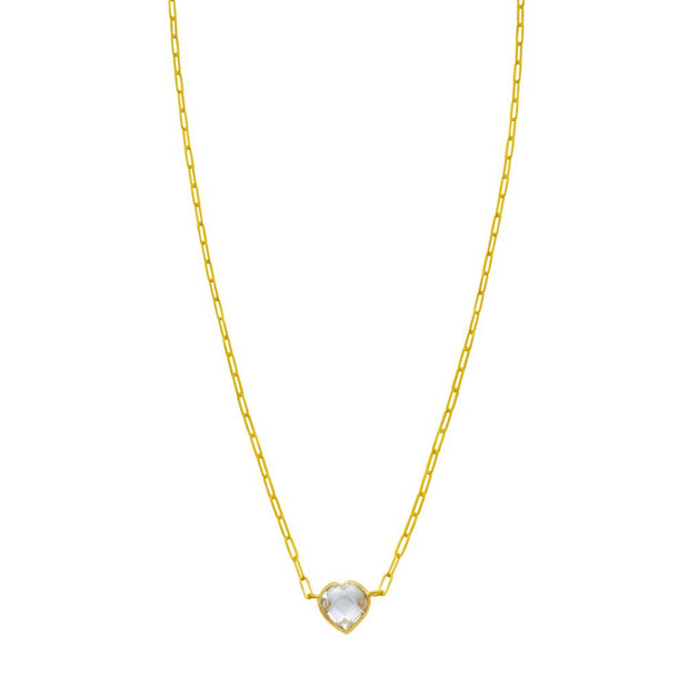 14K White Topaz Heart Necklace