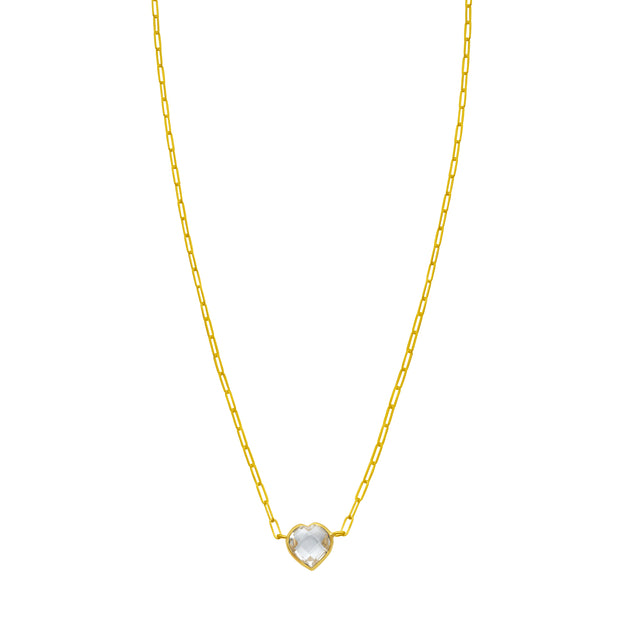 14K White Topaz Heart Necklace