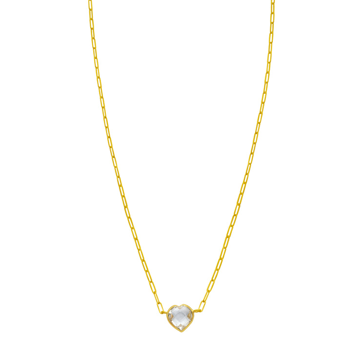 14K White Topaz Heart Necklace