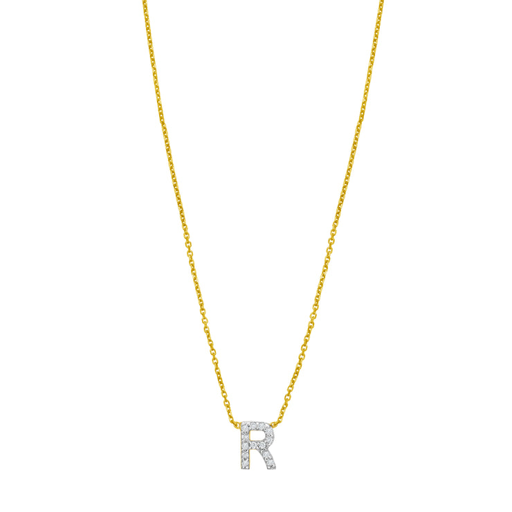 14K Mini Diamond R Initial