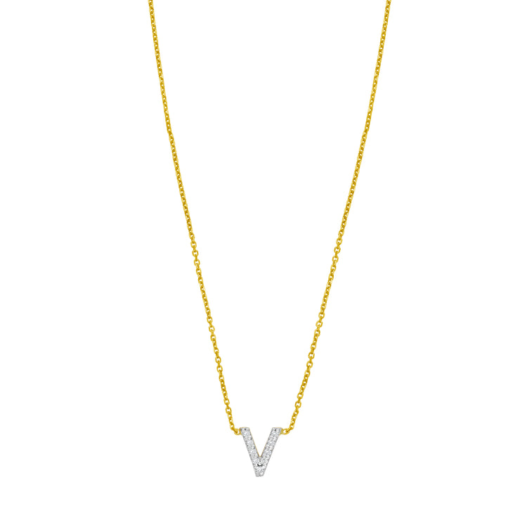 14K Mini Diamond V Initial