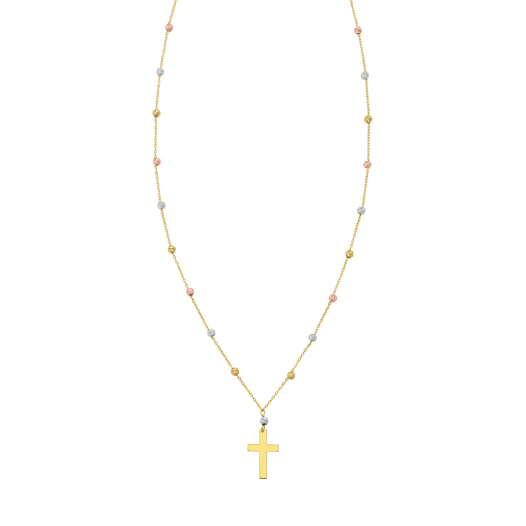 14K Beaded Cross Necklace