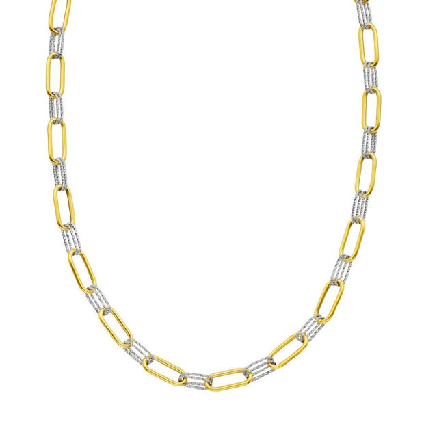 14K Two-tone Diamante Paperclip Chain