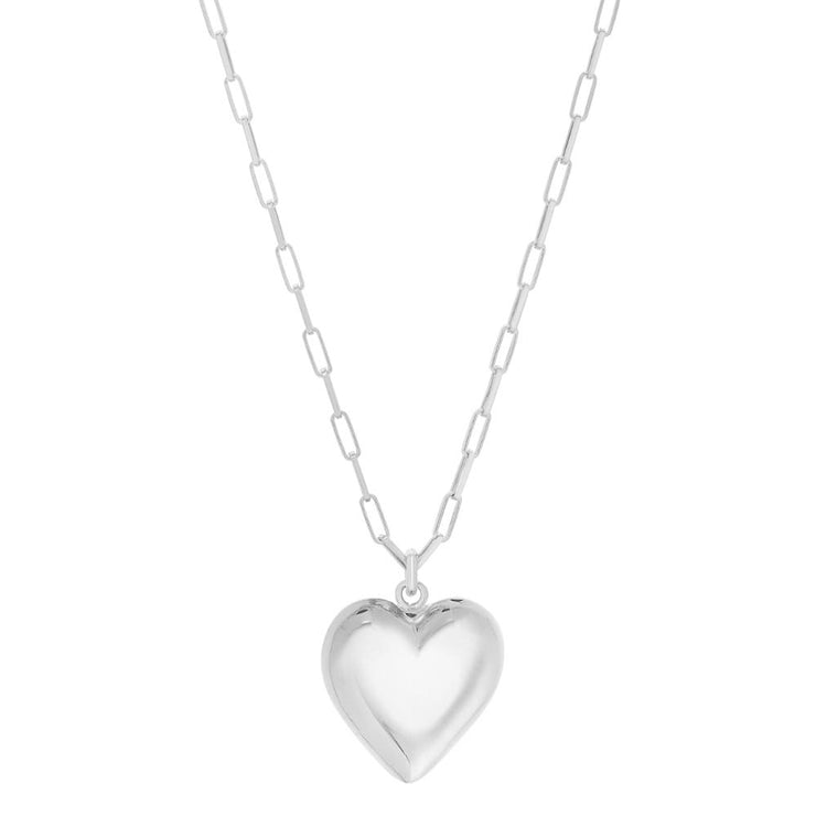 Silver Puffed Heart Pendant Necklace