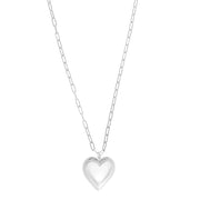 Silver Large Puffed Heart Long Necklace