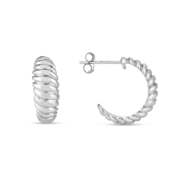 Silver Small Ribbed Hoops