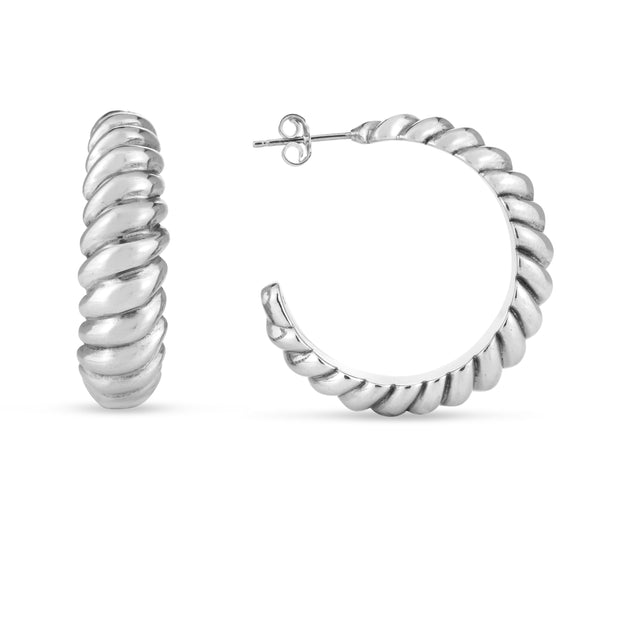 Silver Large Ribbed Hoops