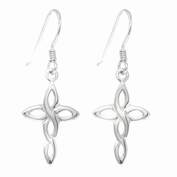 Silver Celtic Cross Drop Earrings
