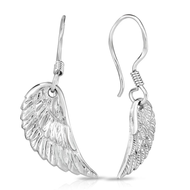 Silver Angel Wing Drop Earrings