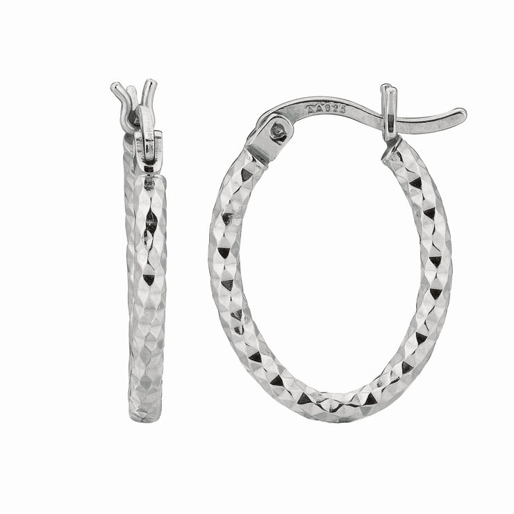 Silver 2x10MM Diamond Cut Oval Earring